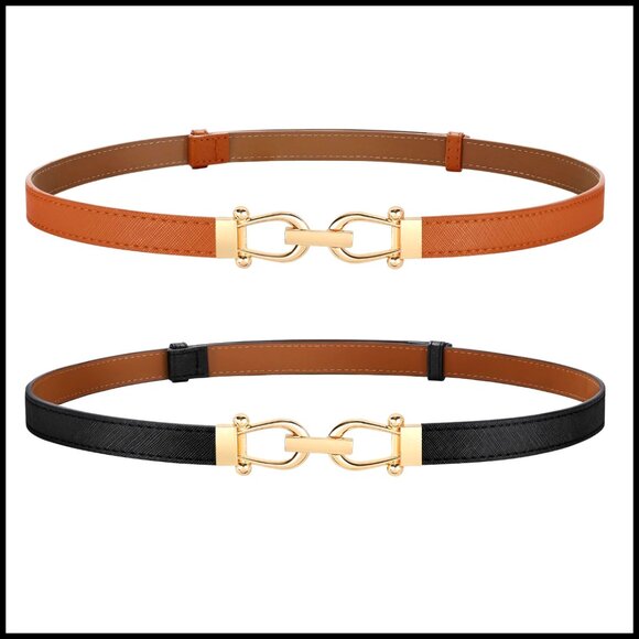 Thin Pu Leather Skinny Belts Adjustable Gold Buckle Minimal Chic Accessory main image 5